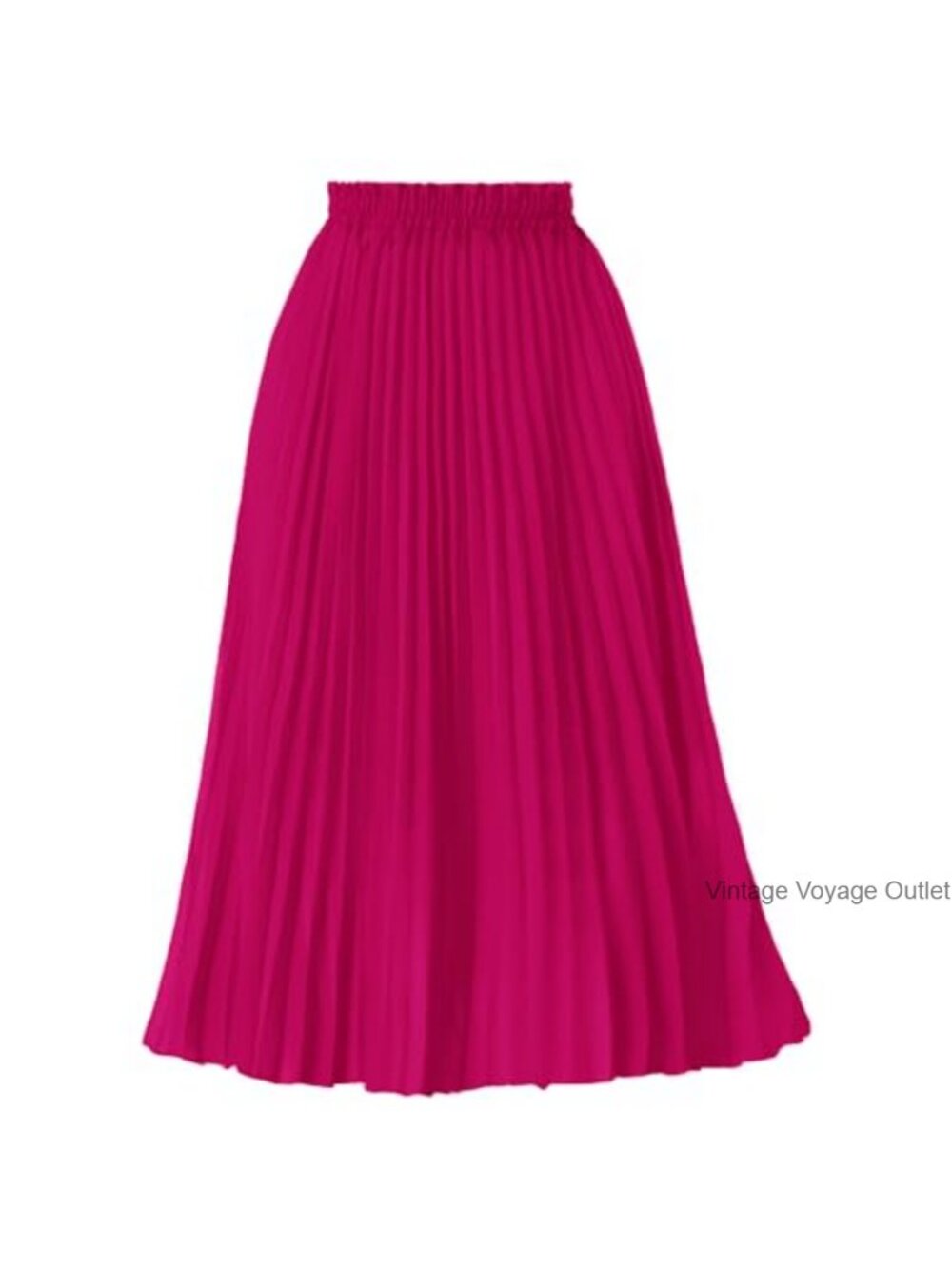 Pleated A-Line High Waist Flowy Midi Skirt Wrinkle Resistant Polyester